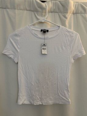 Express White Ribbed Crewneck Short Sleeve Tee